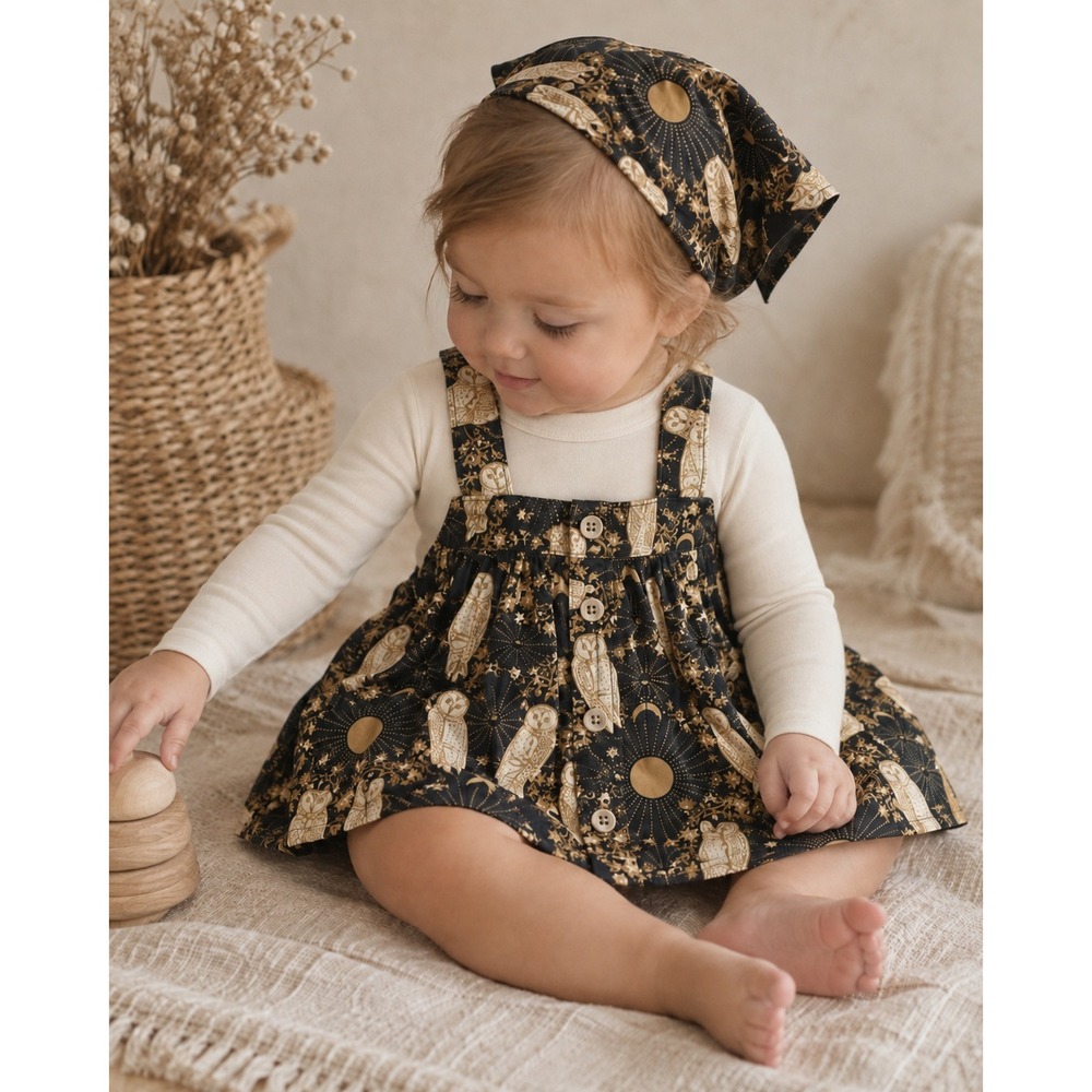 NEW Kate Quinn Mystical Owl Suspender Skirt and Bandana Headband Set 6-12M